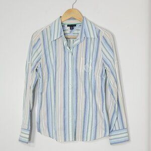 Tommy Hilfiger Women's Multicolor Striped Long Sleeve Button-Down Shirt Medium